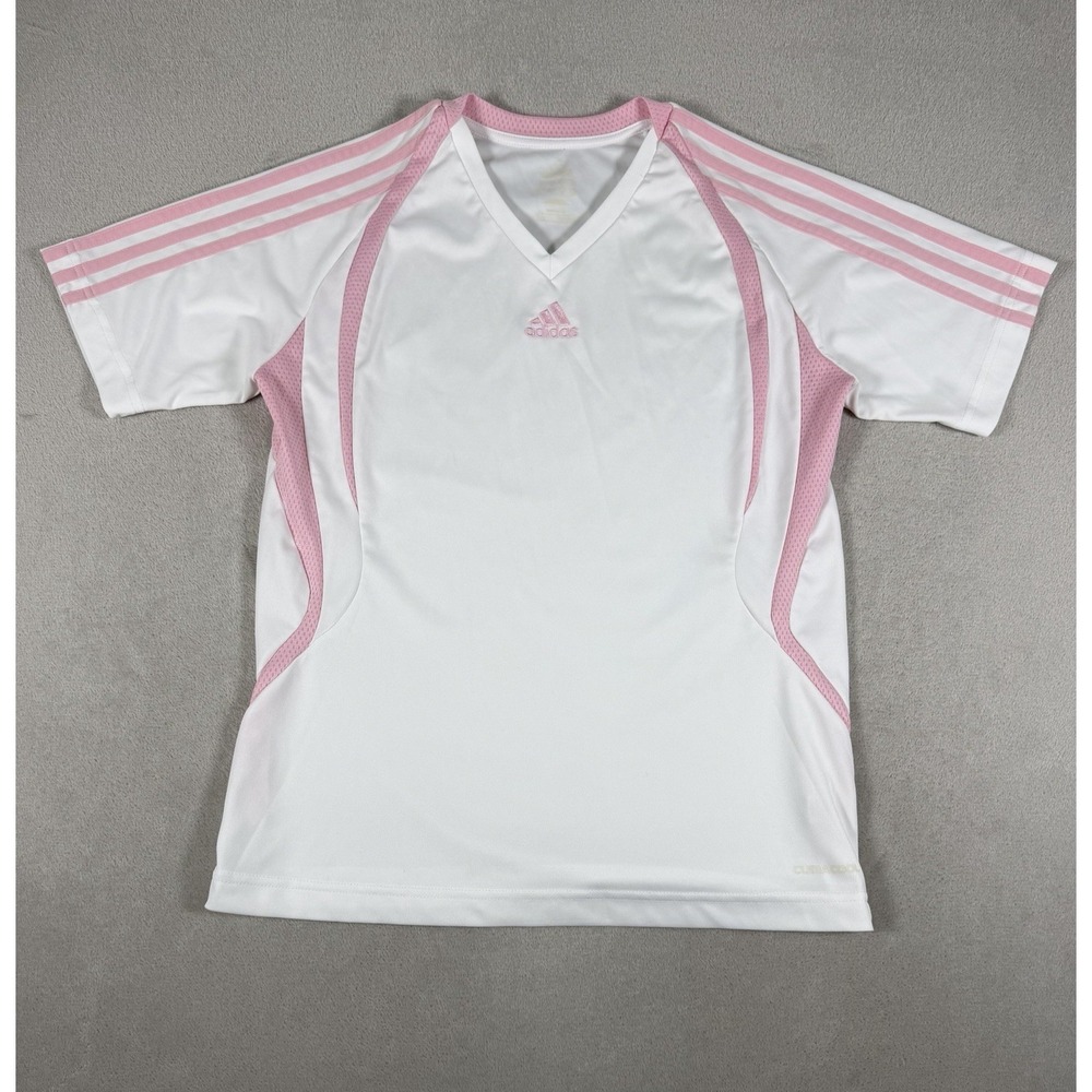 Vintage 2009 Adidas ClimaCool V-Neck Soccer Jersey White Pink Women's Size S - Picture 11 of 16